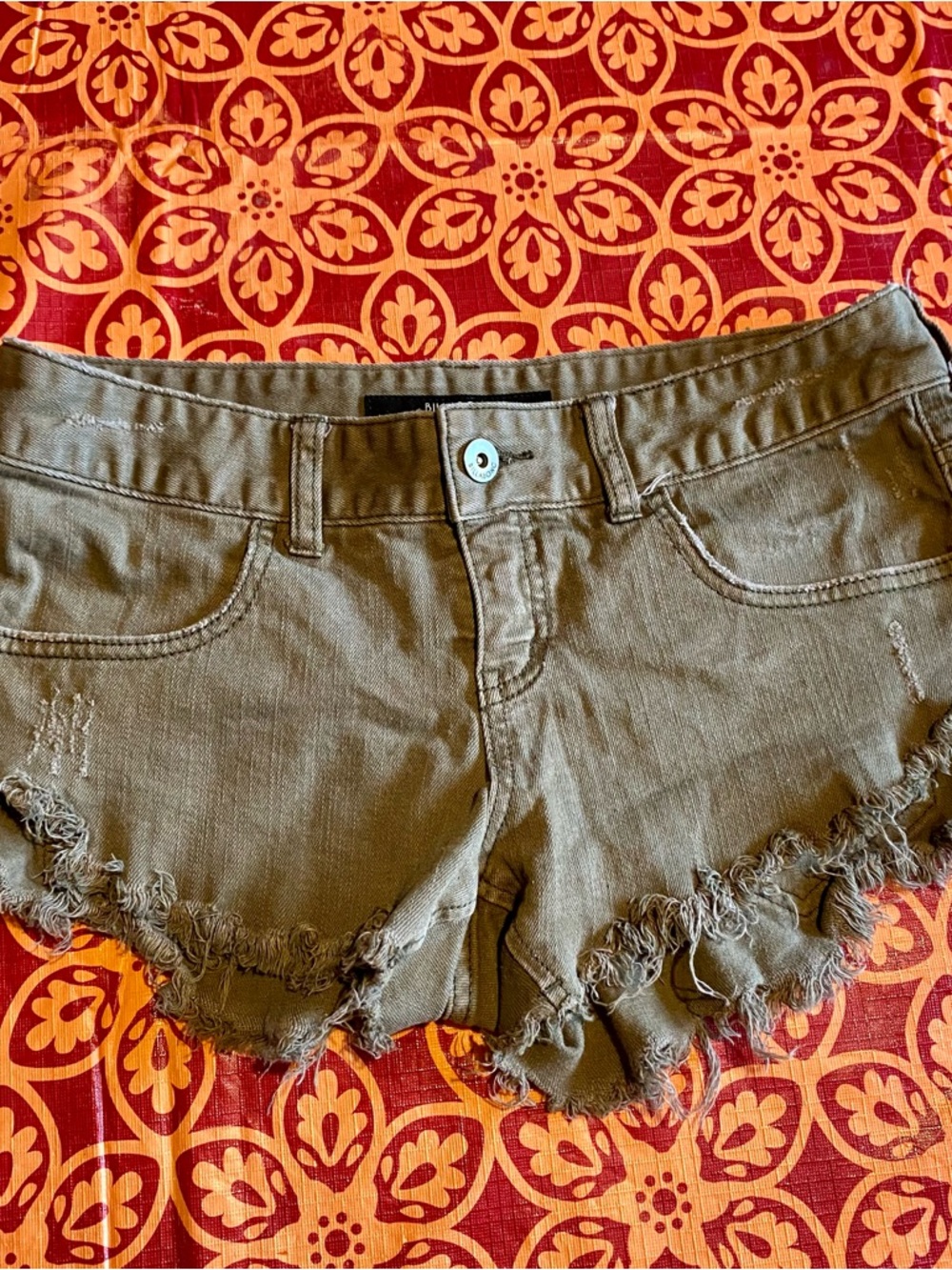 Billabong Shorts Womens Size 27 Low Rise Green Denim Cutoffs Cotton Frayed Hem